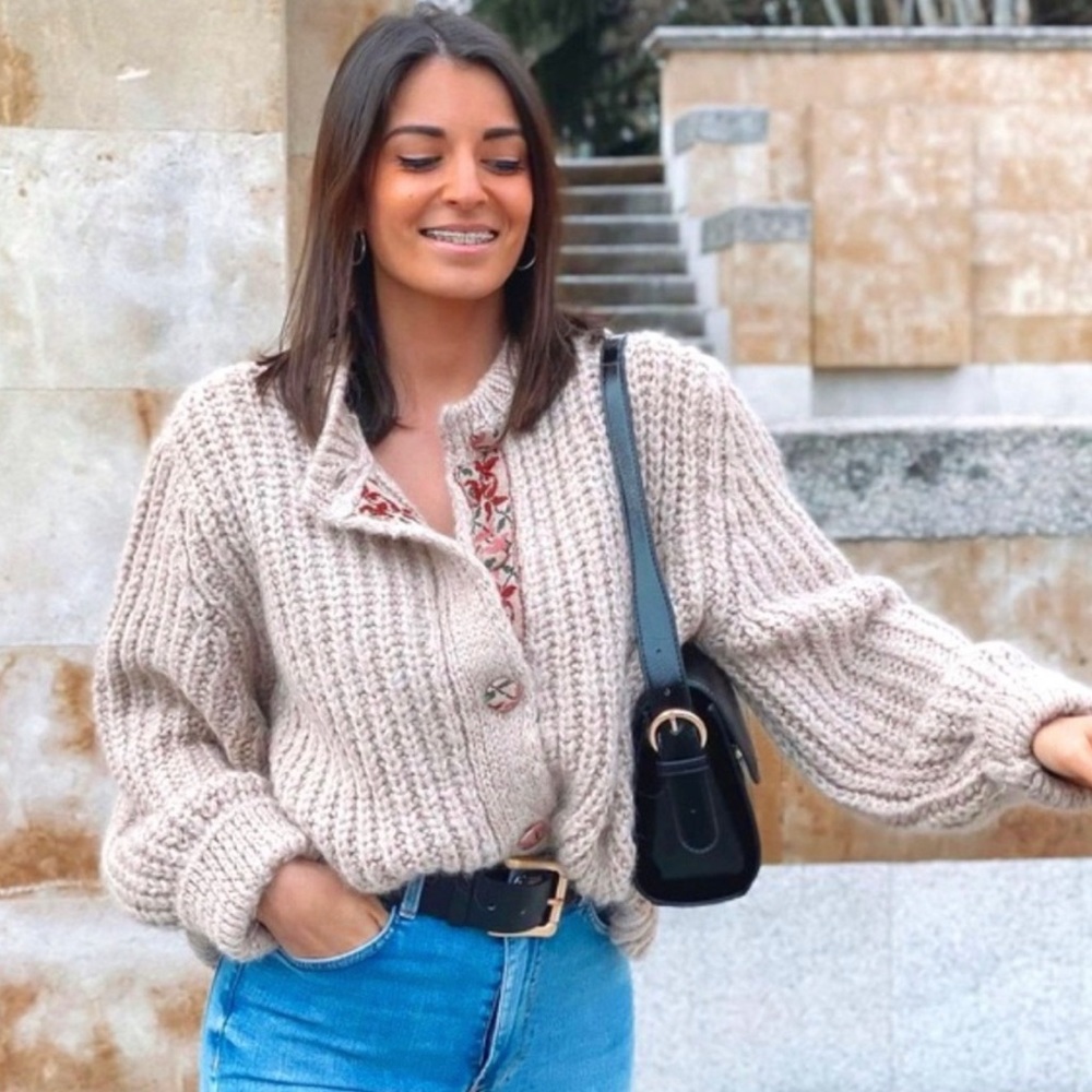 Zara Knit Jacquard Wool Mix Jacket Cardigan